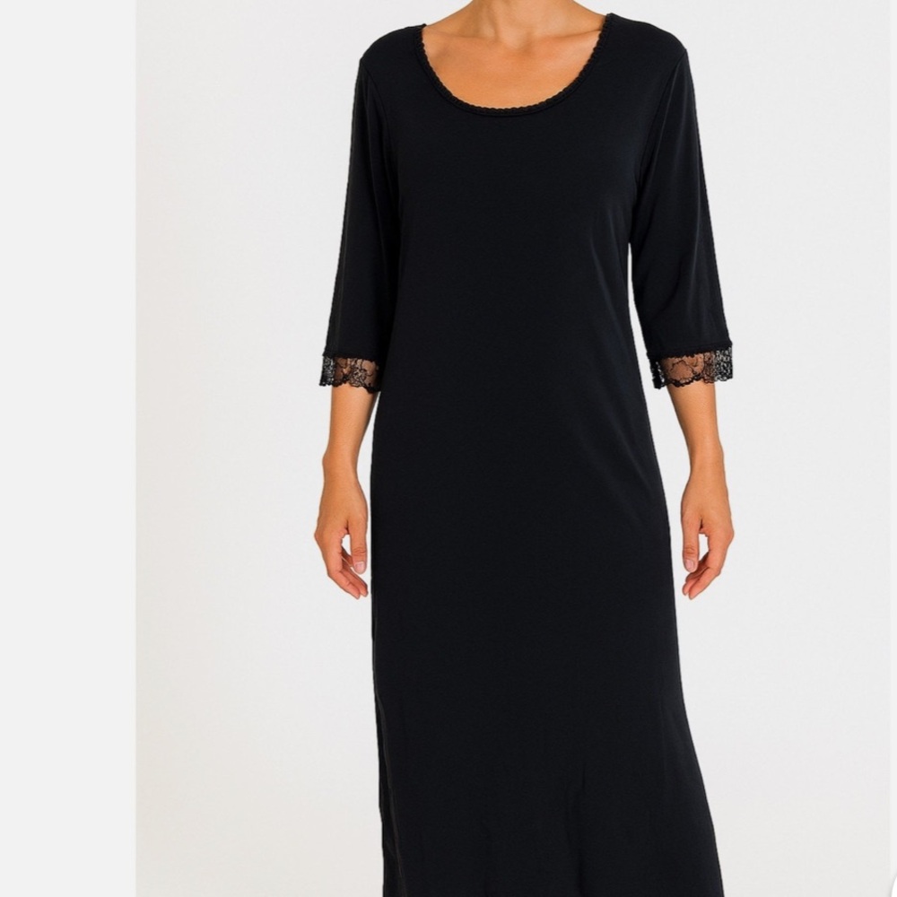 J. Jill Vintage Black Lace Trim Cuffs Lettuce Trim Hem Maxi Dress Size MP